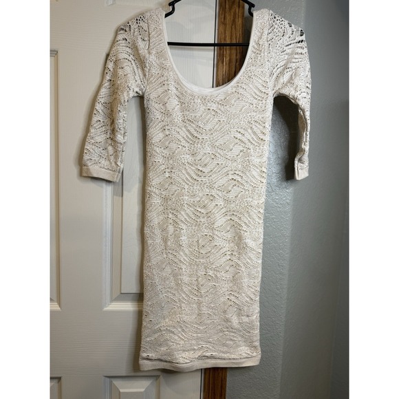 Free People Dresses & Skirts - FREE PEOPLE Cream Fitted Crotchet Mini Dress Size XS